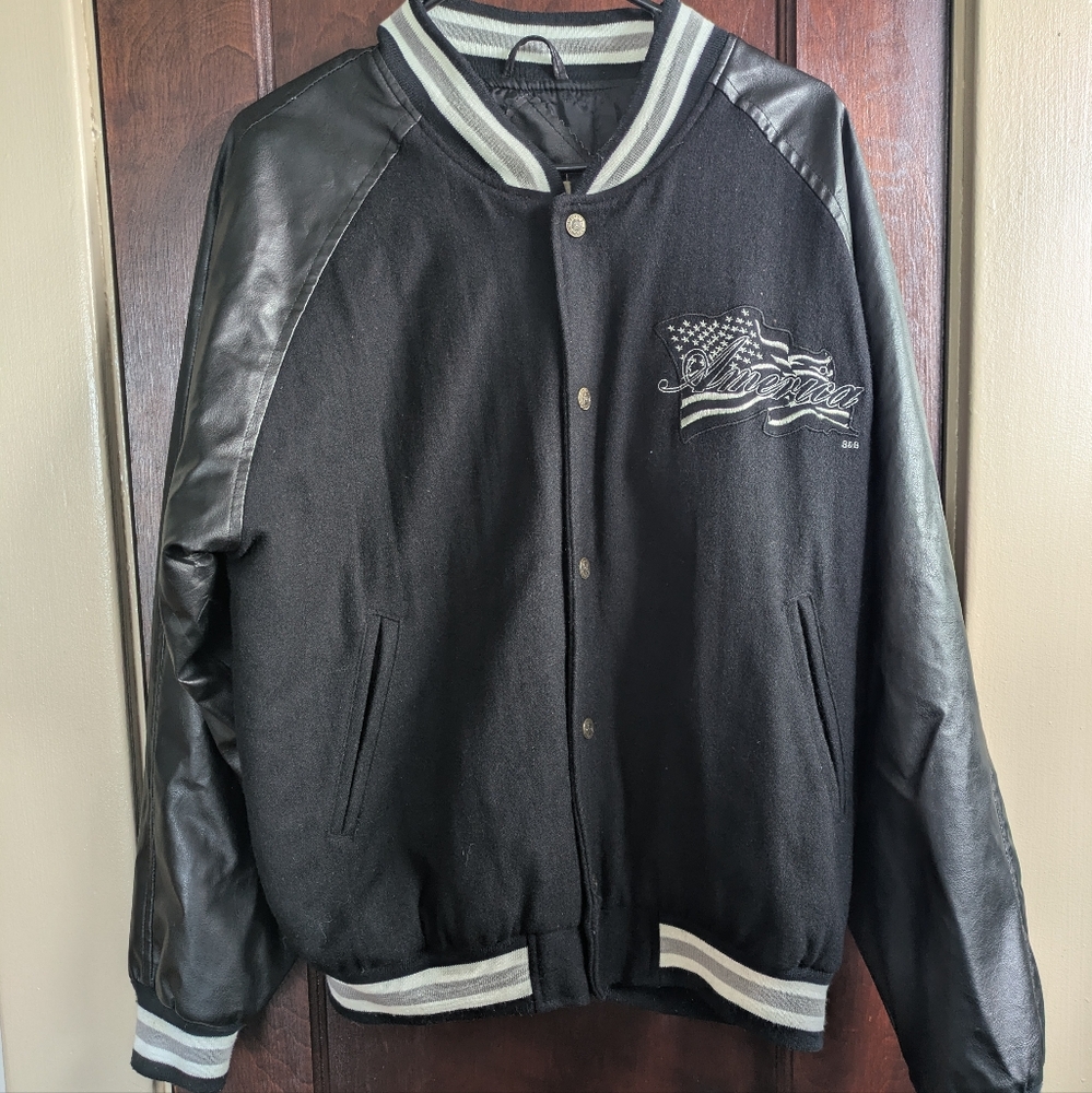 Steve & Barry's Black and Gray Bomber Jacket Varsity Style